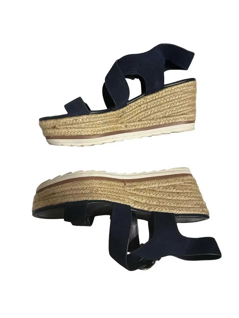 Marc Fisher Womens Size 9M Navy‎ Blue Espadrille Platform Wedge Sandals Buckle